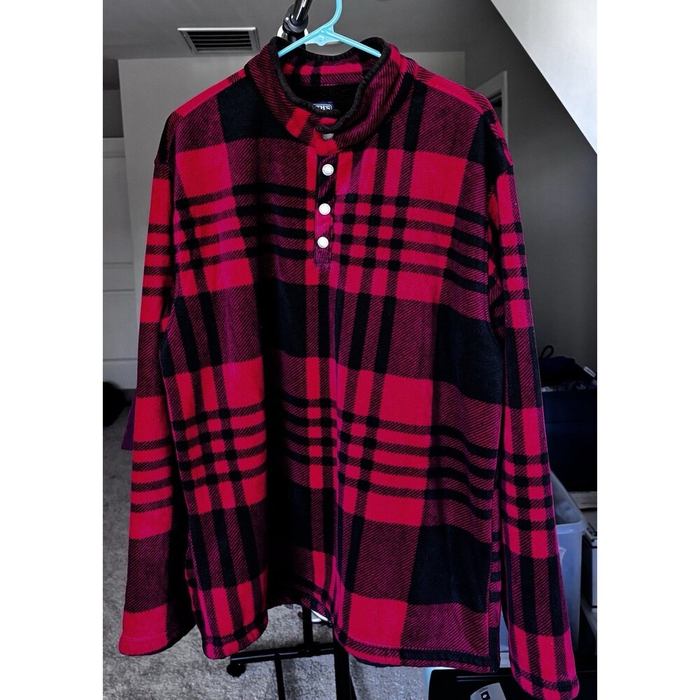 Smith's Workwear Men’s XL plaid pull over sherpa lined red Black Plaid